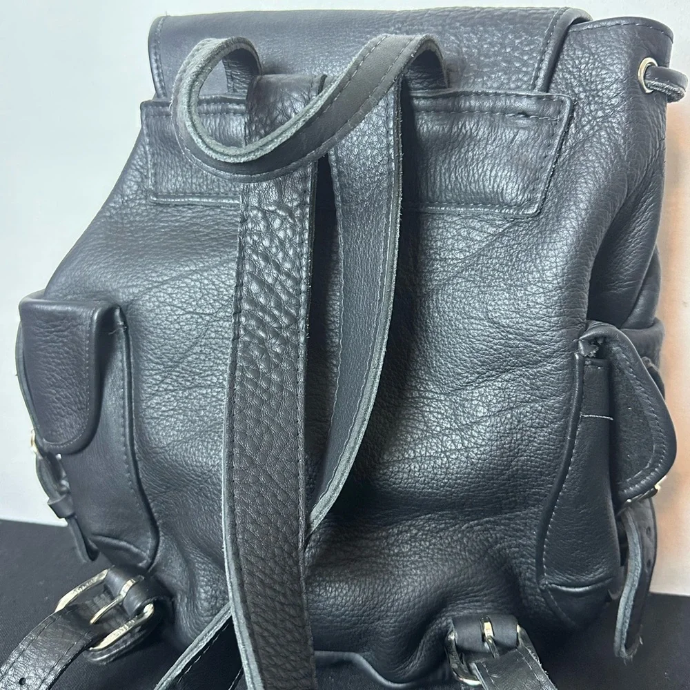 ❗️Mid Size Heavy Duty Black Leather Biker Buckle Backpack - Picture 9 of 16